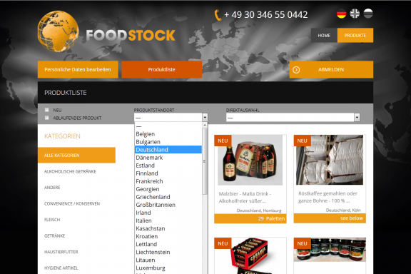 Responsive Webdesign Food-Stock: Produktsuche und -filter