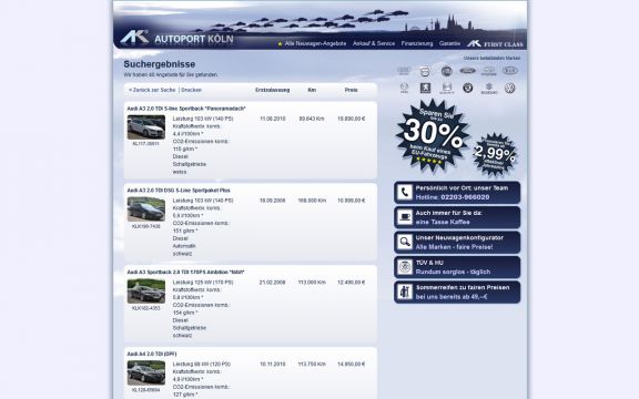 Contao Website-Erstellung AK Autoport Köln: Fahrzeug-Suchergebnisse
