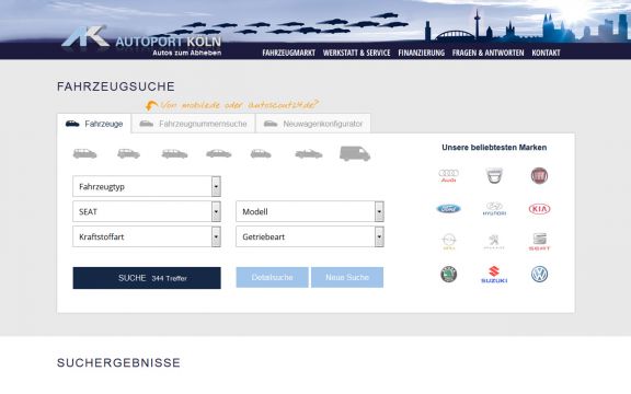 Responsive Webdesign Autoport Köln: Fahrzeugsuche
